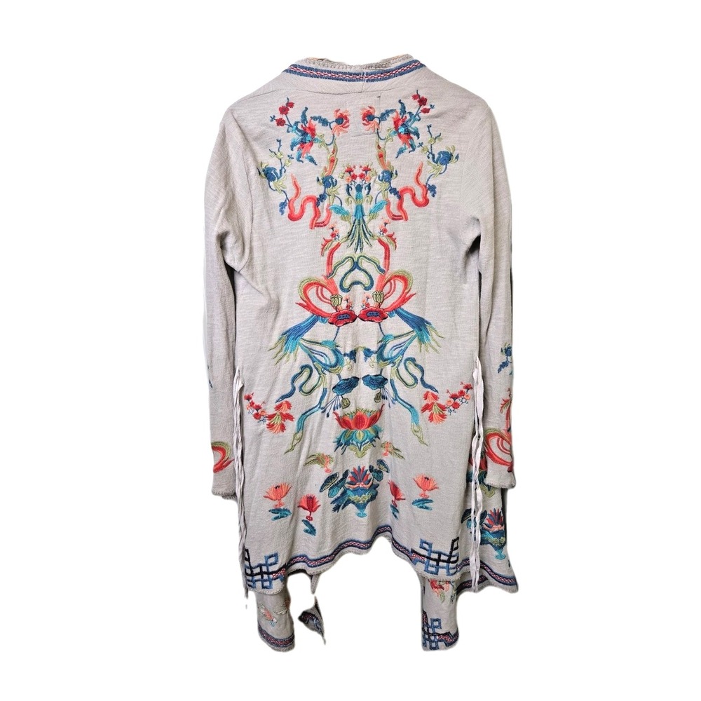 Johnny Was Biya Boho Artisan Embroidered Cardigan Duster Asian Flowers Birds S